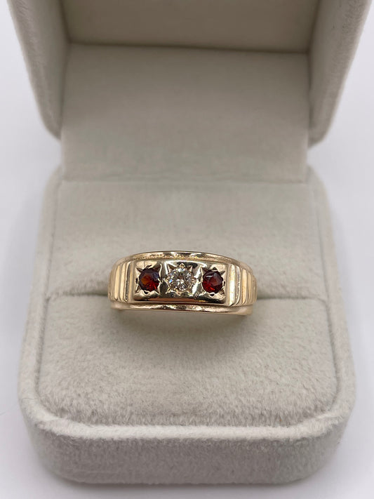 9ct gold garnet and diamond gypsy ring
