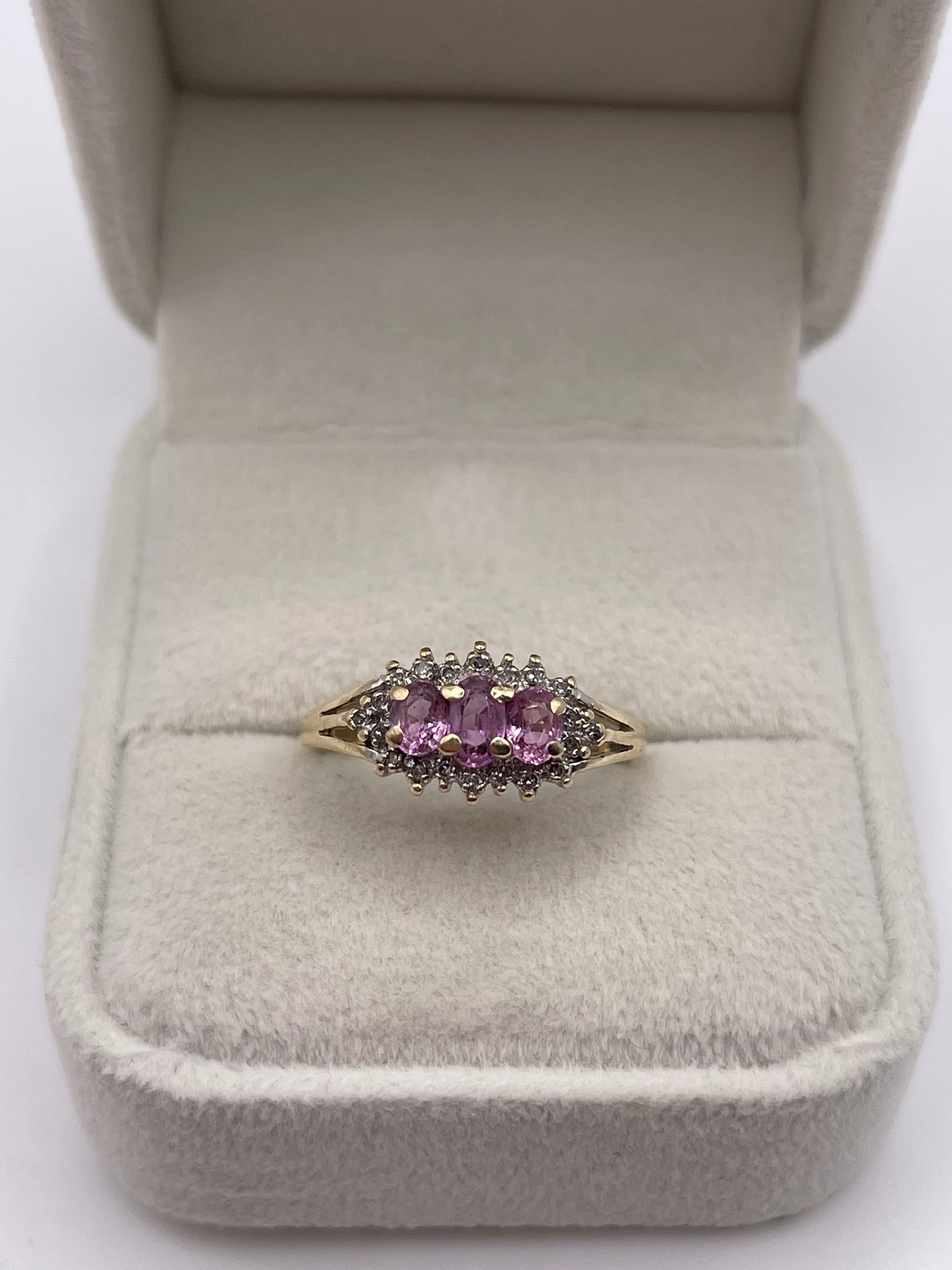 9ct gold pink sapphire and diamond ring