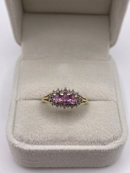 9ct gold pink sapphire and diamond ring