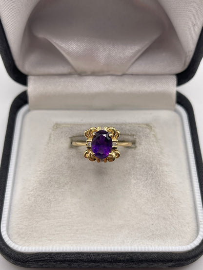 14ct gold amethyst and diamond ring