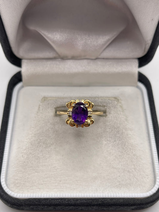 14ct gold amethyst and diamond ring