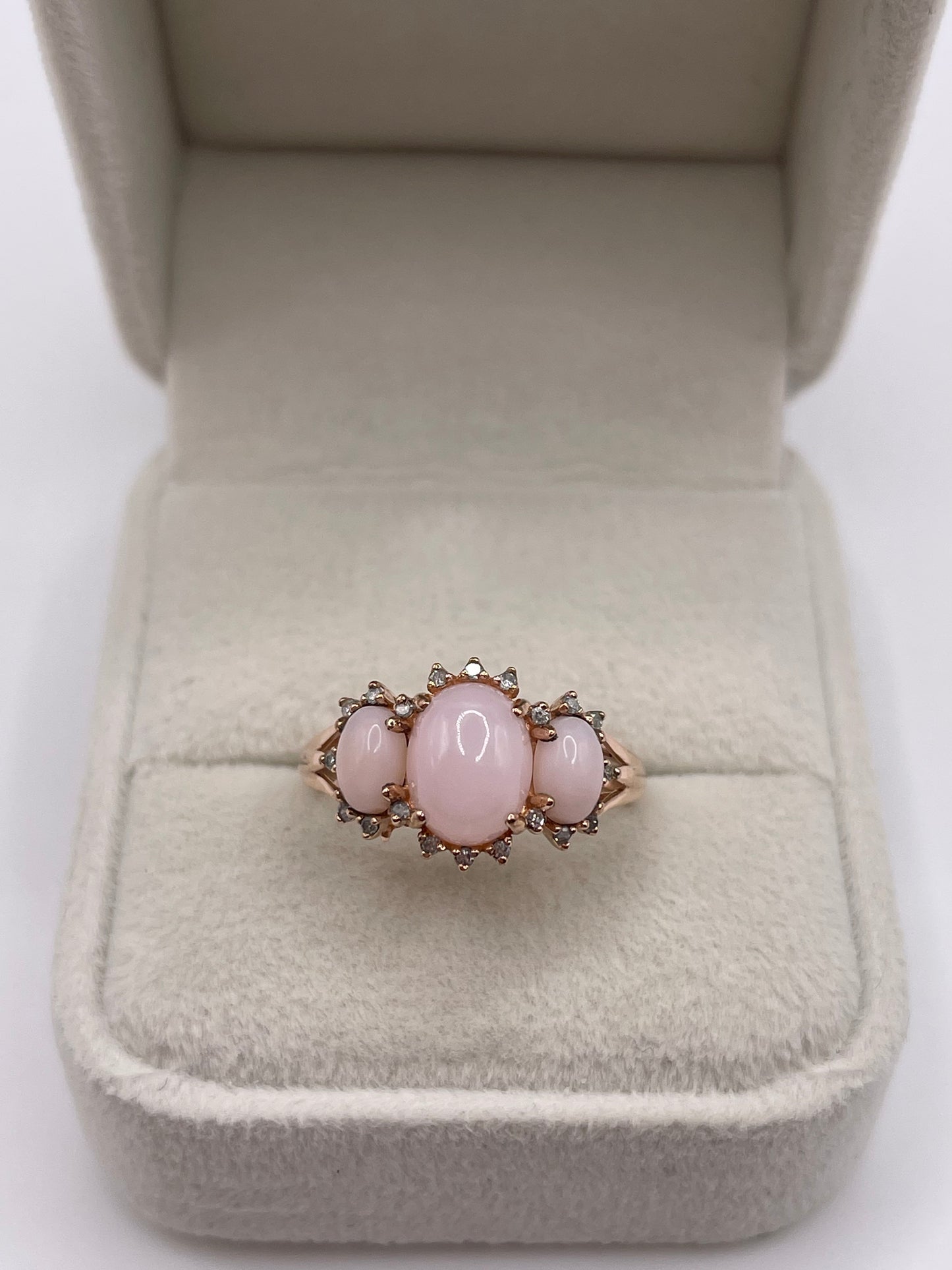 9ct gold pink opal and diamond ring