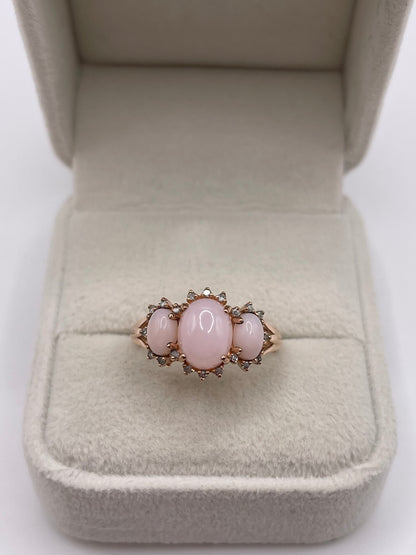 9ct gold pink opal and diamond ring