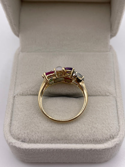 9ct gold multi gemstone cluster ring