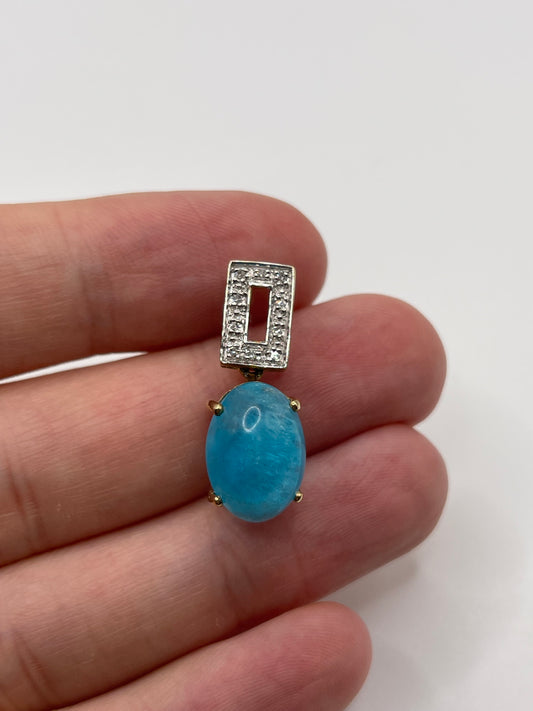 9ct gold cabochon gemstone and diamond pendant