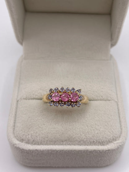 9ct gold pink sapphire and tanzanite cluster ring