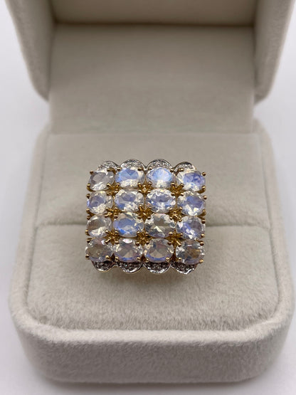 9ct gold rainbow moonstone and diamond ring