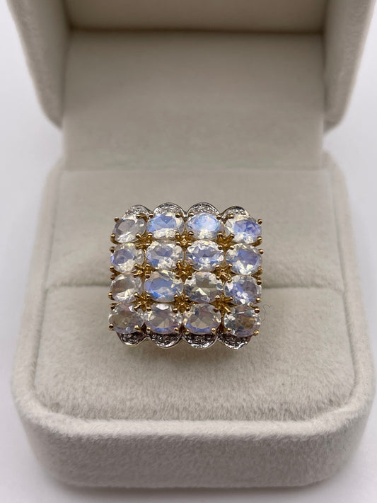 9ct gold rainbow moonstone and diamond ring