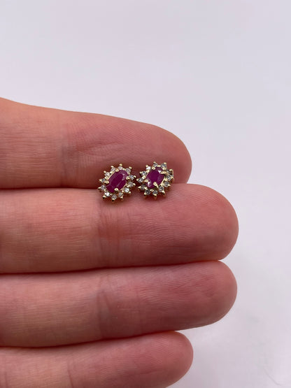 9ct gold ruby and diamond earrings