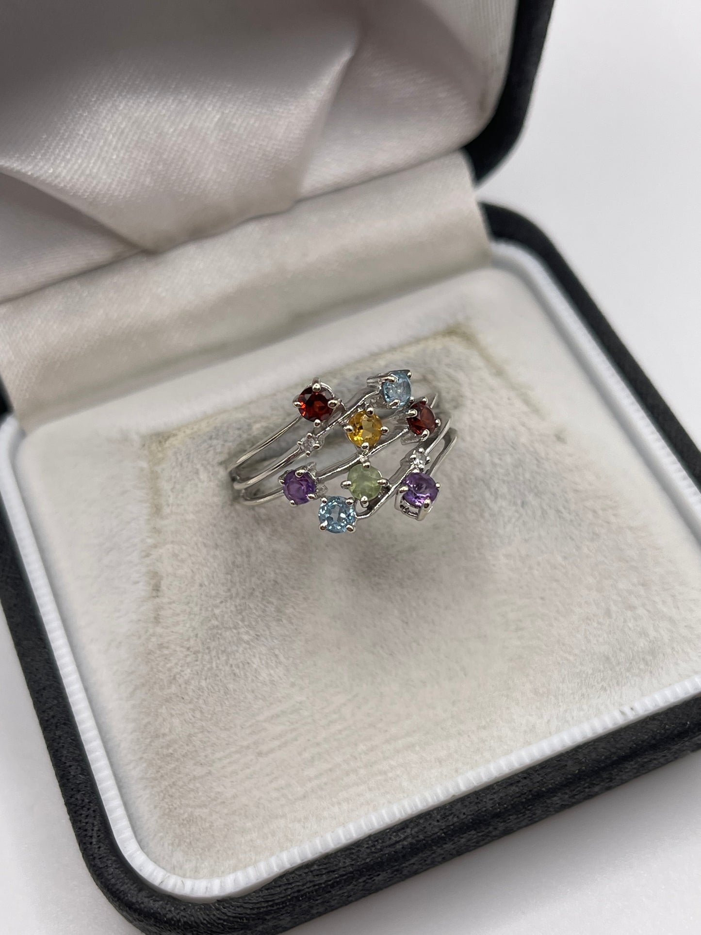 9ct white gold multi gemstone and diamond ring
