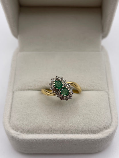 18ct gold emerald and diamond ring
