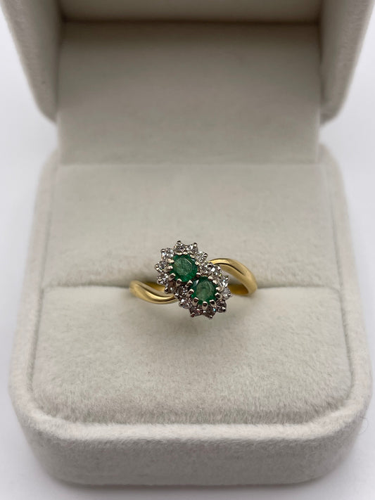 18ct gold emerald and diamond ring
