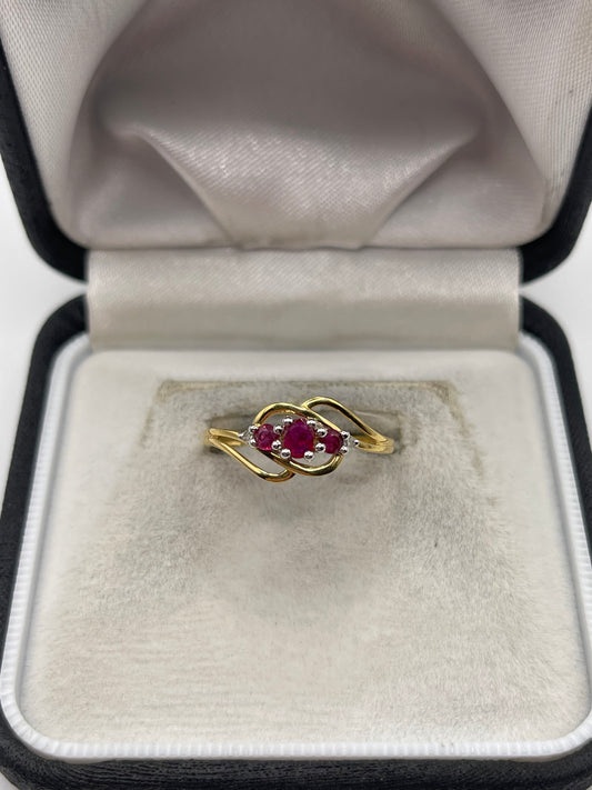 9ct gold ruby and diamond ring