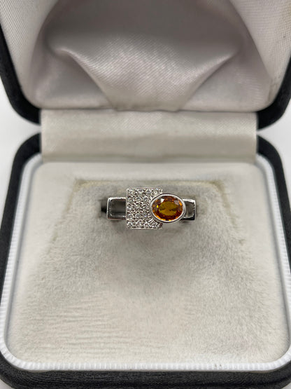 18ct white gold orange sapphire and diamond ring