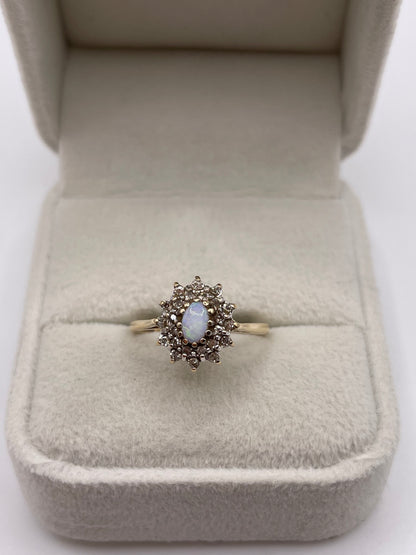 9ct gold opal and diamond cluster ring