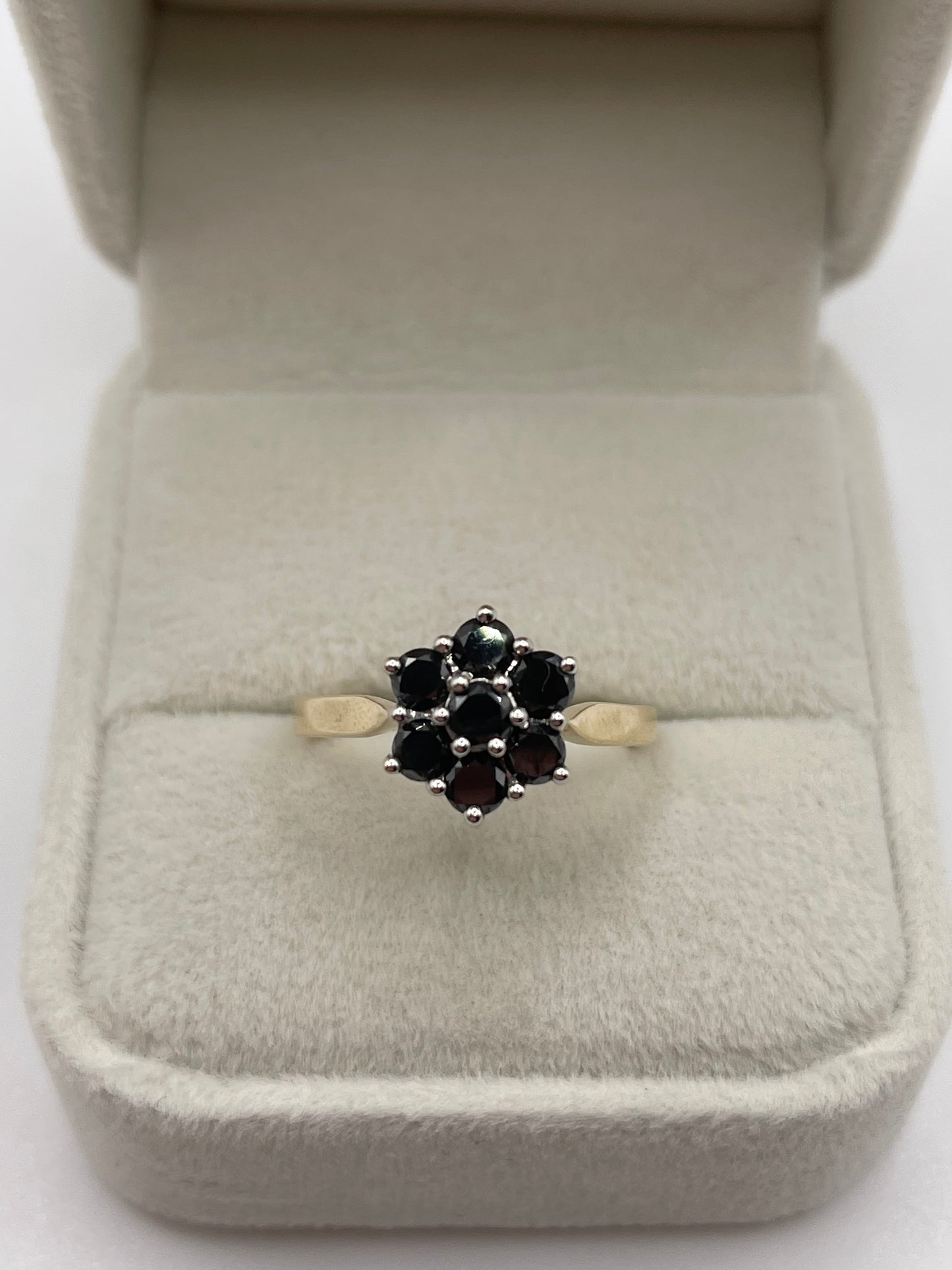 9ct gold black diamond cluster ring