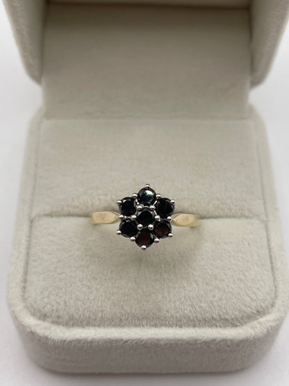 9ct gold black diamond cluster ring