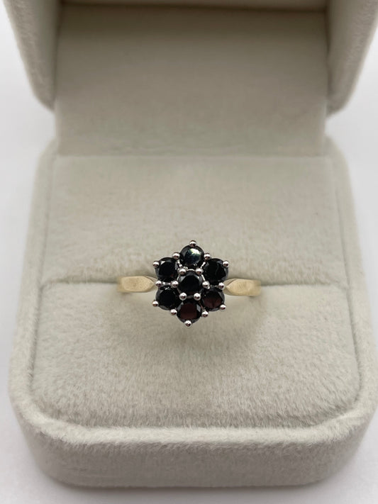 9ct gold black diamond cluster ring