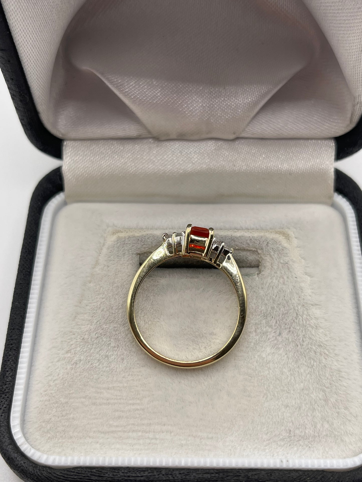 9ct gold fire opal and diamond ring