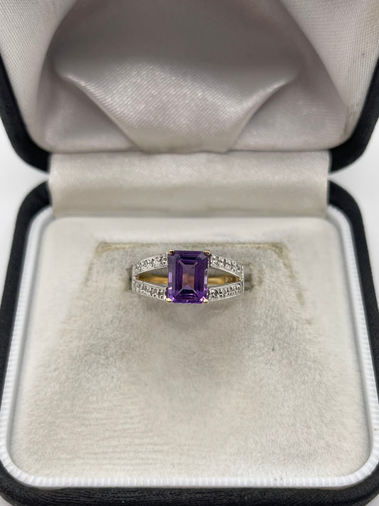9ct gold amethyst and diamond ring