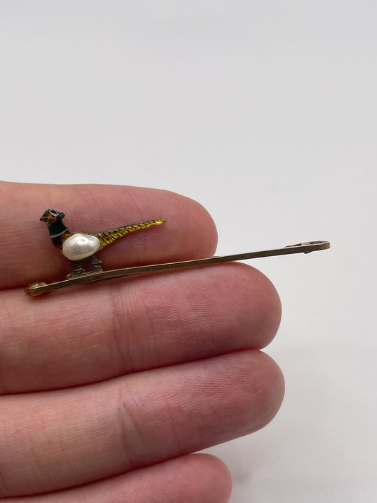 Antique 14ct gold pearl and enamel brooch