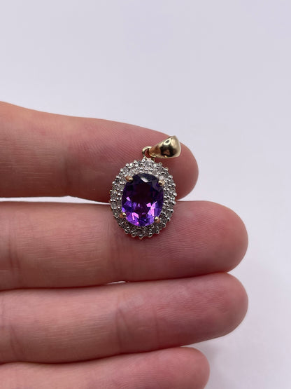 9ct gold amethyst and diamond pendant