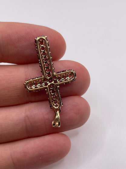 9ct gold pink topaz cross pendant