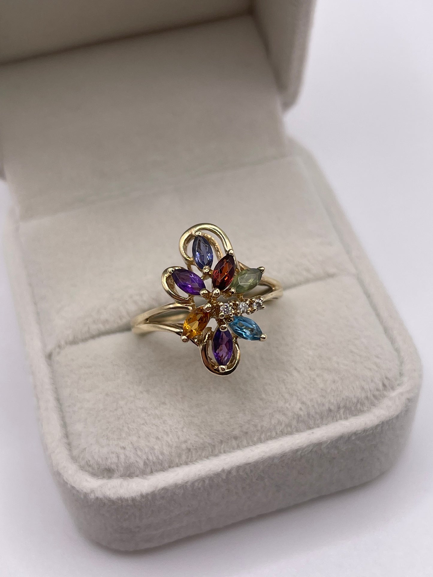 9ct gold multi gemstone and diamond ring