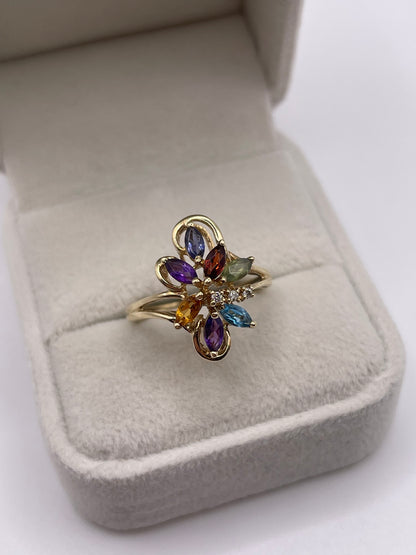 9ct gold multi gemstone and diamond ring