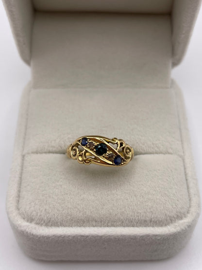 Antique 18ct gold sapphire and diamond ring