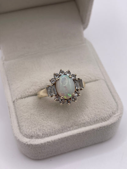 9ct gold opal and aquamarine ring