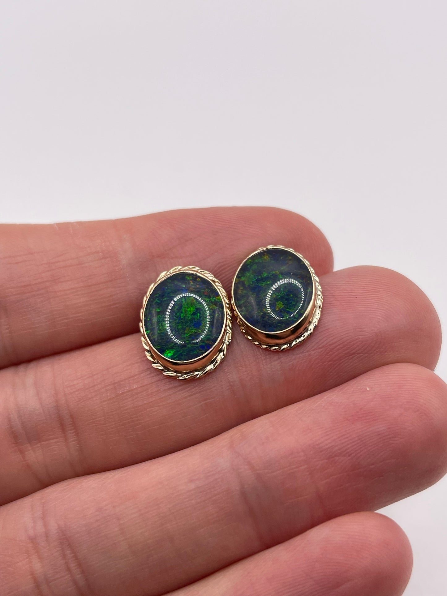 9ct gold black opal triplet earrings