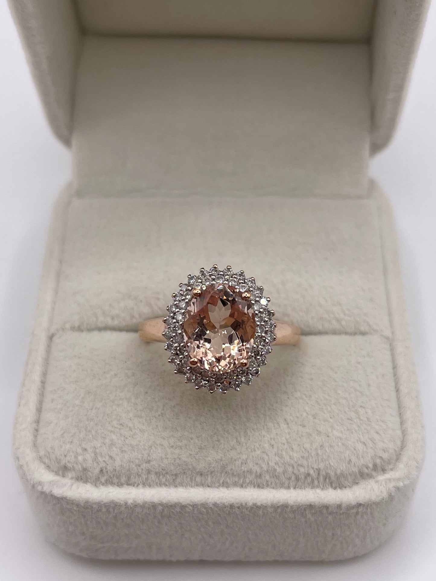 9ct rose gold morganite and diamond ring