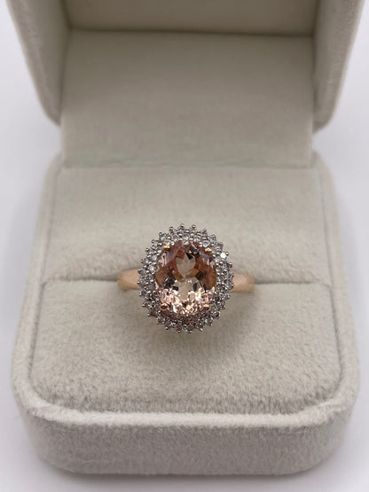 9ct rose gold morganite and diamond ring