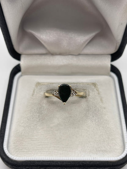 9ct gold ammolite and diamond ring