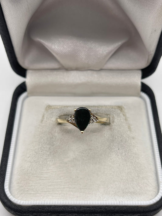 9ct gold ammolite and diamond ring