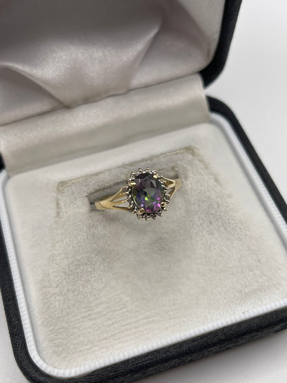 9ct gold mystic topaz and diamond ring