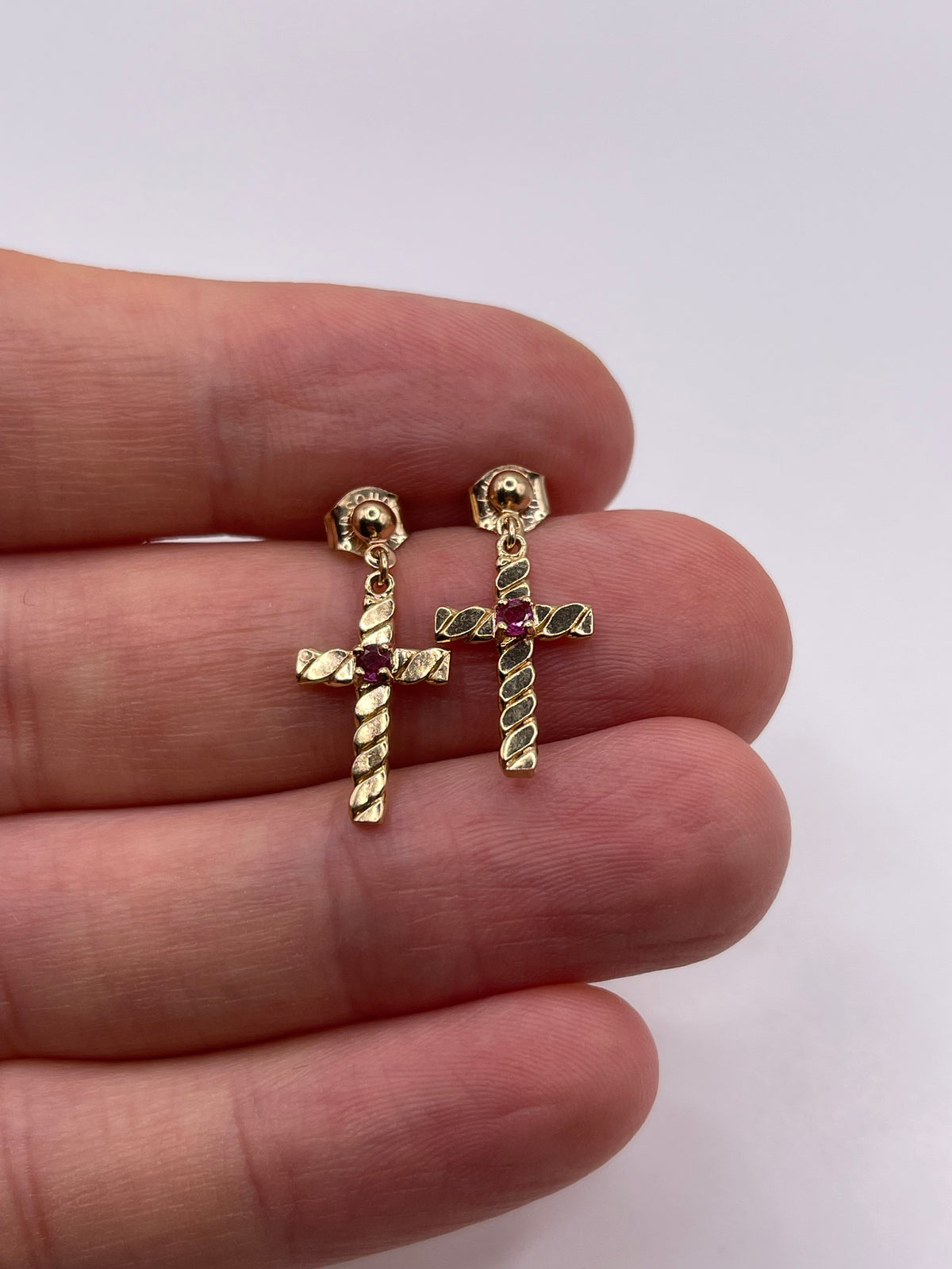 9ct gold ruby cross earrings