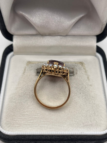 9ct gold amethyst and pearl ring