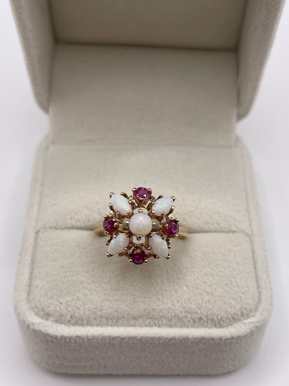 9ct gold opal and ruby ring