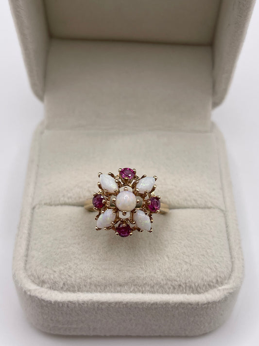 9ct gold opal and ruby ring