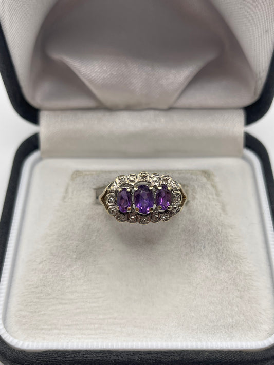 9ct gold amethyst and diamond ring