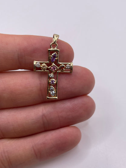 9ct gold multi gemstone cross pendant