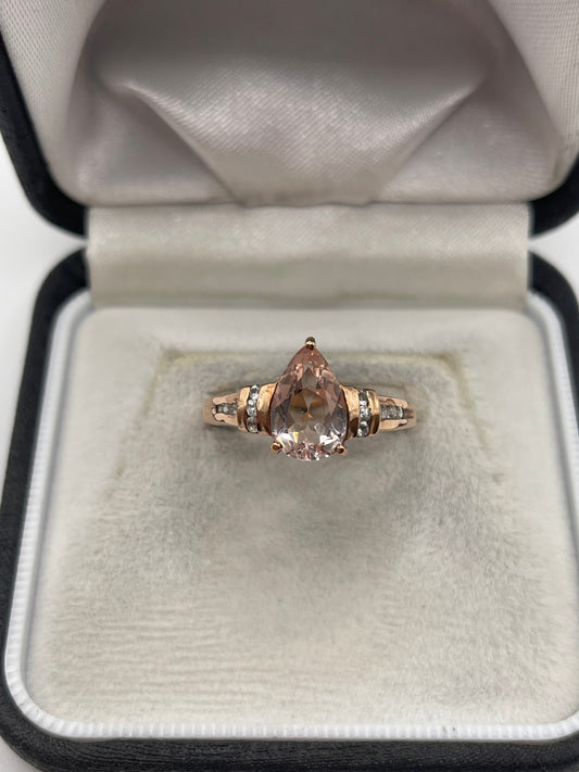 9ct rose gold morganite and zircon ring