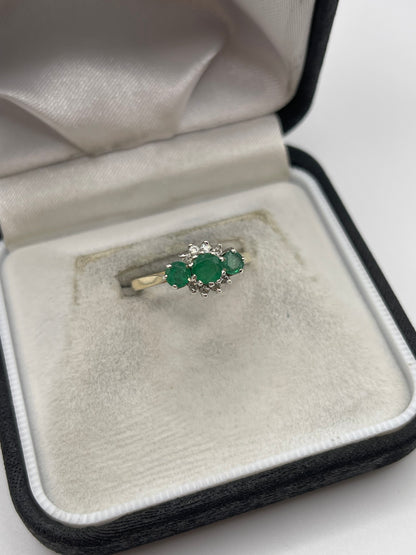9ct gold emerald and diamond ring