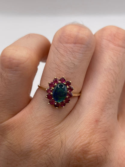 9ct gold opal triplet and ruby ring