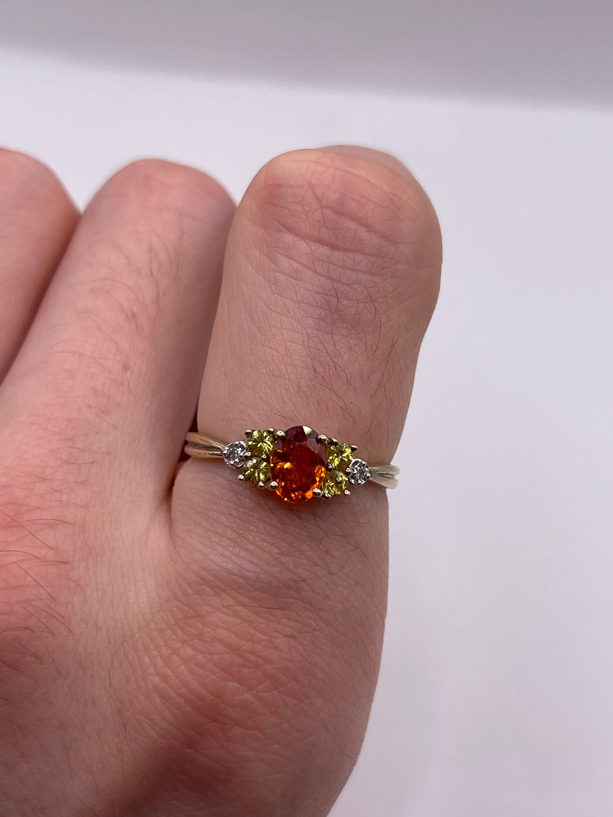 9ct gold citrine, quartz and diamond ring