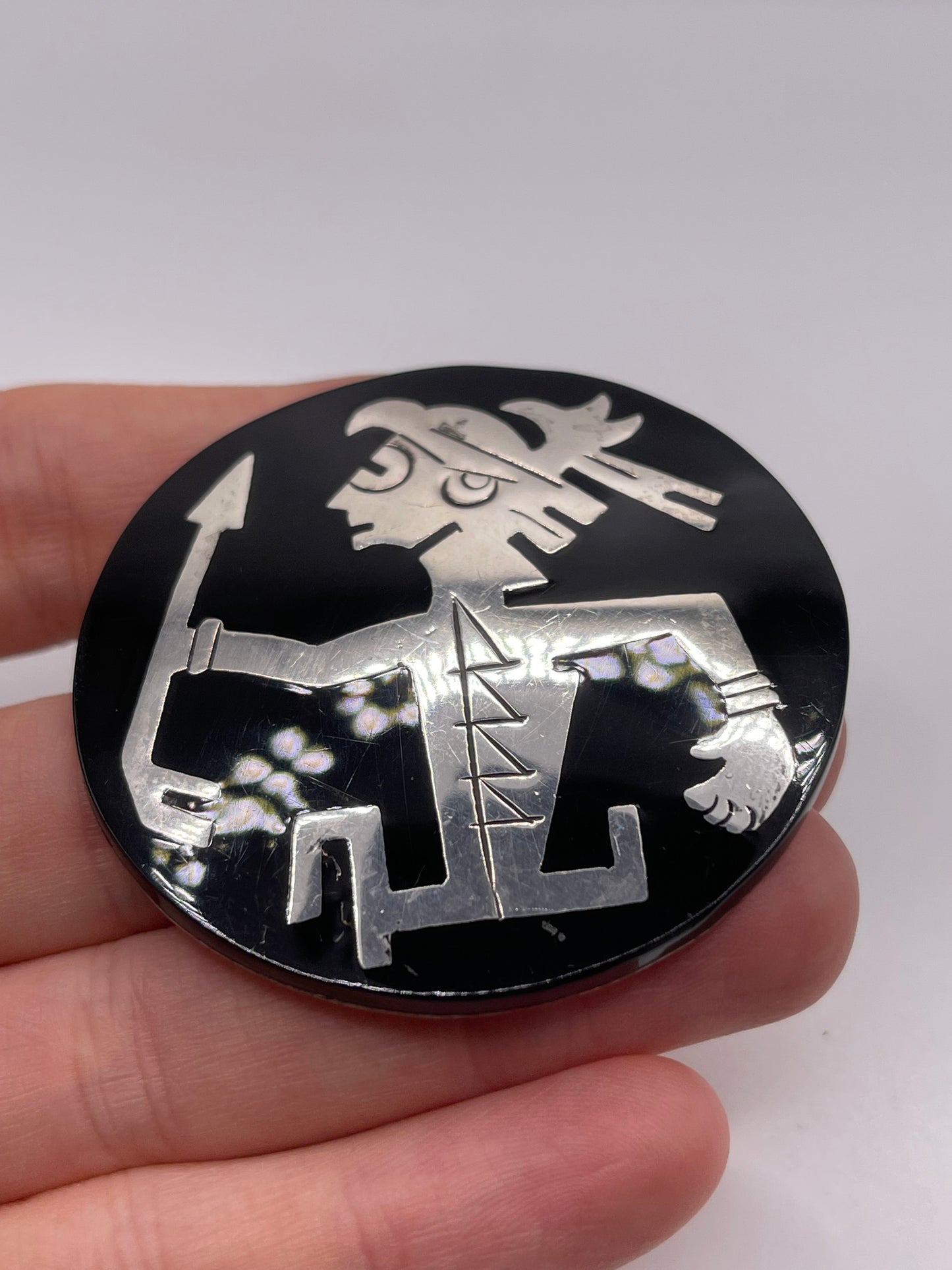 Heavy Mexican silver brooch