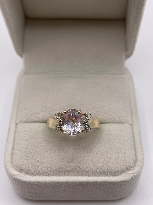 9ct gold kunzite and diamond ring