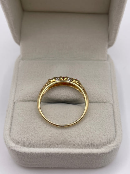 9ct gold fire opal and diamond ring